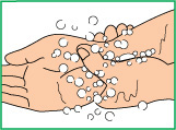 Охватить запястье левой руки большим и указательным пальцами правой руки, вымыть. Повторить для запястья правой руки