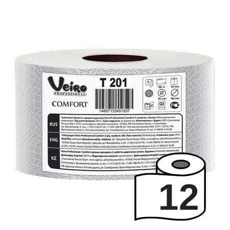 Туалетная бумага Veiro Comfort, 180 м, 1 слой, 12 рул